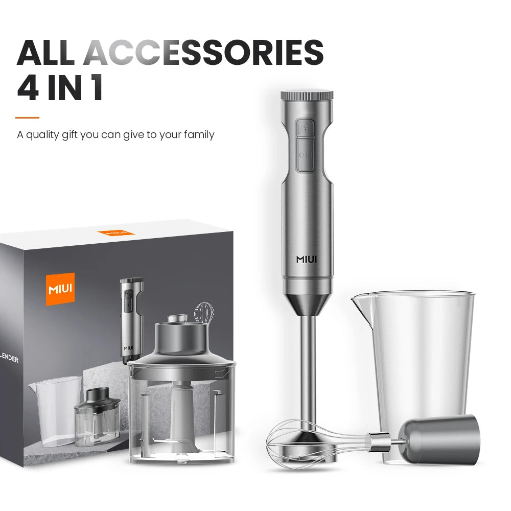 Frullatore a Immersione 1000W 4-in-1 | Lame Acciaio, Frusta, Bicchiere 700ml+500ml