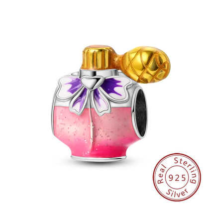 Ciondoli Argento 925 - Fiocco, Bottiglietta Profumo Rosa, Charm Femminili per Bracciali Fai-Da-TeDolci e raffinati, perfetti per creare gioielli unici. Regalo ideale per donne e ragazze!