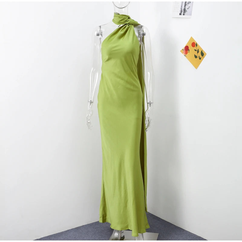 ABITO LUNGO ELEGANTE DONNA – Stile Senza Spalle con Schiena Nuda, Perfetto per l’Estate 2025!