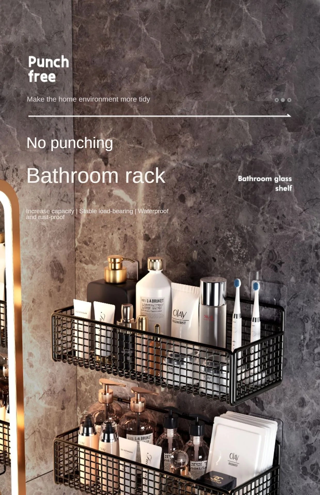 Scaffale Parete Adesivo - Per Cucina, Bagno - No Fori, Porta Oggetti