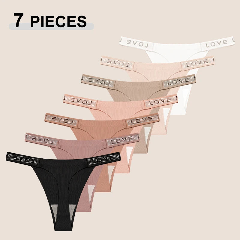 7 PERIZOMA LEOPARDO con LETTERA CRISTALLO - G-String Vita Bassa Senza Cuciture