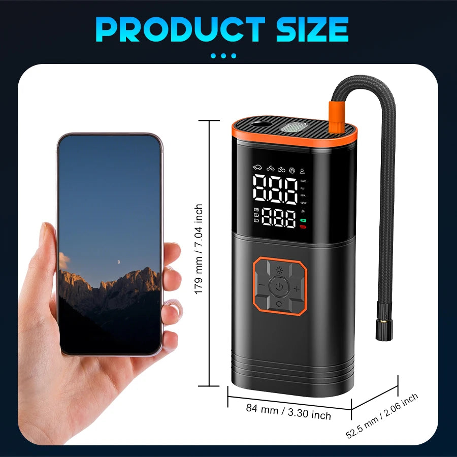 Compressore Portatile 8-in-1 🚀 | Avviamento Auto, Luce SOS, USB | Fino a 130PSI