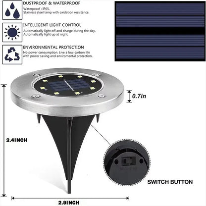 4 Pezzi Luci Solari Interrate a Disco 8LED | Acciaio Inox, Impermeabile, per Esterni | Luce da Giardino, Vialetto, Terrazzo