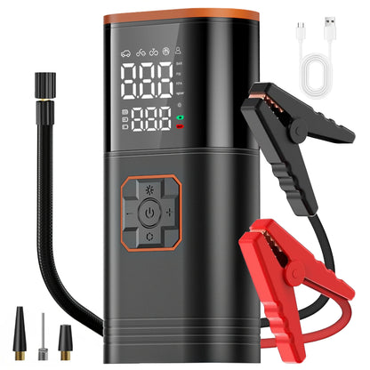 Compressore Portatile 8-in-1 🚀 | Avviamento Auto, Luce SOS, USB | Fino a 130PSI