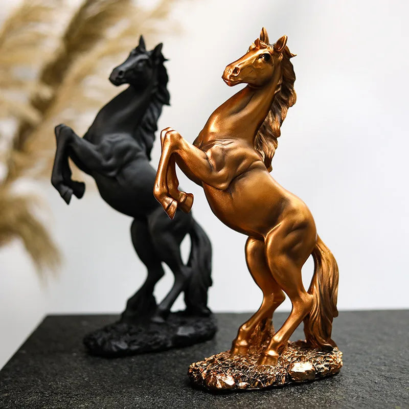 Cavallo Resina Decorativo - Bianco/Nero/Oro - Stile Nordico Moderno
