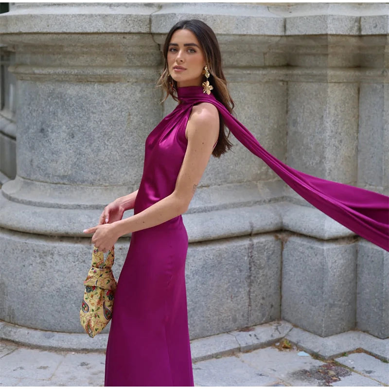 ABITO LUNGO ELEGANTE DONNA – Stile Senza Spalle con Schiena Nuda, Perfetto per l’Estate 2025!