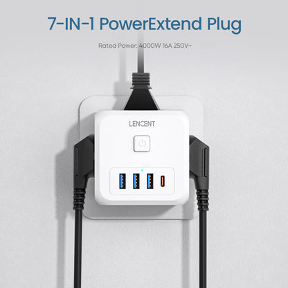 Extender Presa 7-in-1 - 3 USB + 1 Tipo C + 3 Prese EU con Interruttore