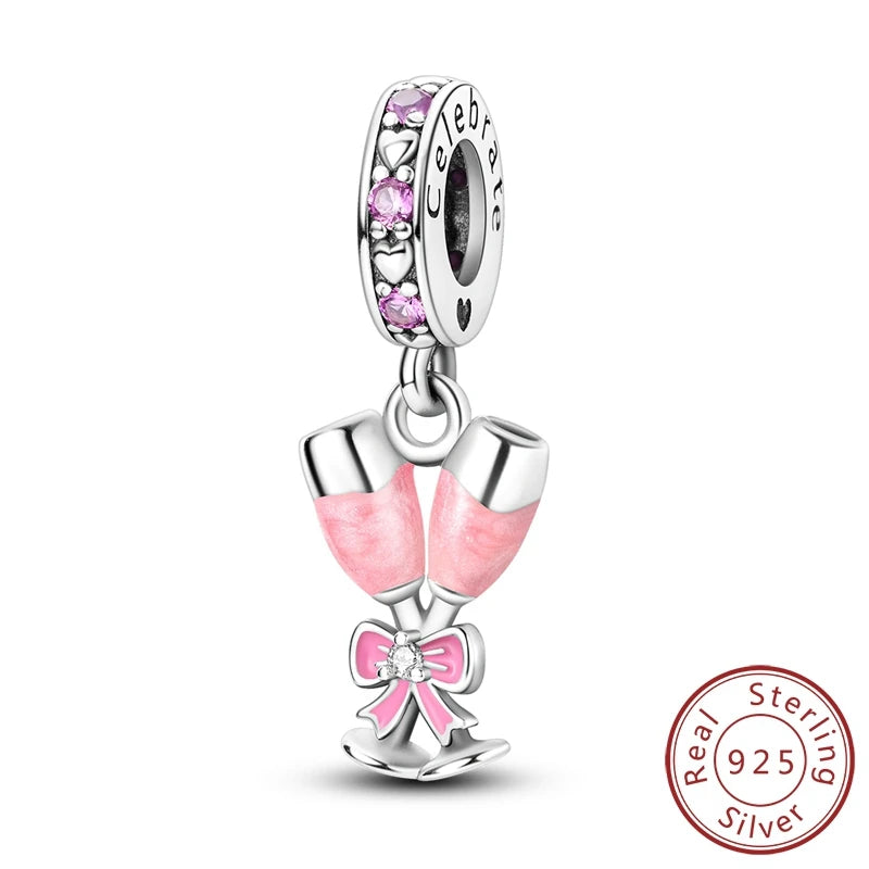 Ciondoli Argento 925 - Fiocco, Bottiglietta Profumo Rosa, Charm Femminili per Bracciali Fai-Da-TeDolci e raffinati, perfetti per creare gioielli unici. Regalo ideale per donne e ragazze!