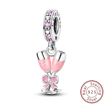 Ciondoli Argento 925 - Fiocco, Bottiglietta Profumo Rosa, Charm Femminili per Bracciali Fai-Da-TeDolci e raffinati, perfetti per creare gioielli unici. Regalo ideale per donne e ragazze!