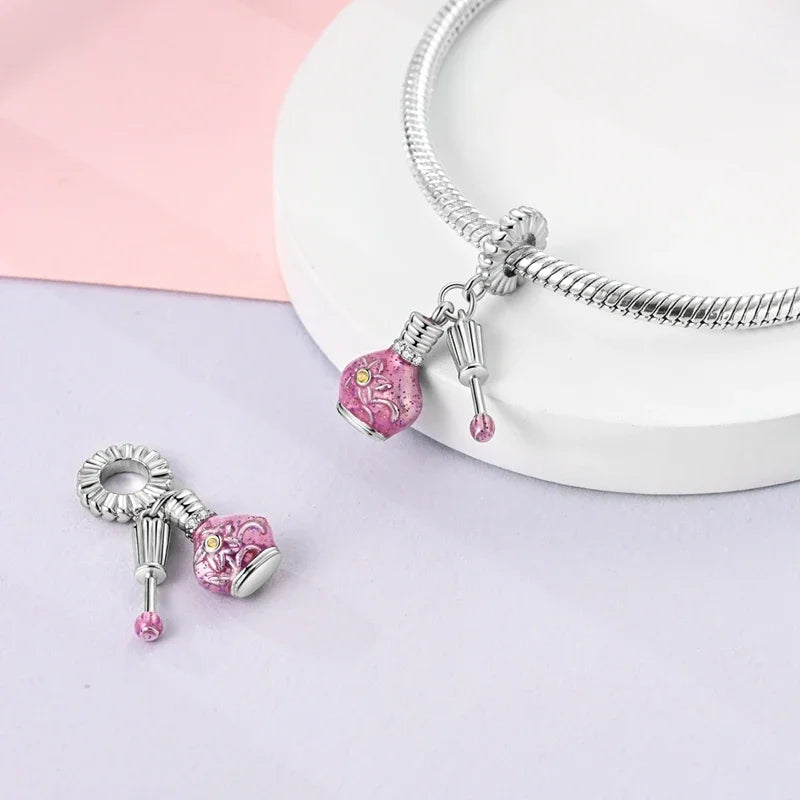 Ciondoli Argento 925 - Fiocco, Bottiglietta Profumo Rosa, Charm Femminili per Bracciali Fai-Da-TeDolci e raffinati, perfetti per creare gioielli unici. Regalo ideale per donne e ragazze!
