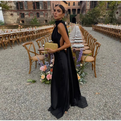 ABITO LUNGO ELEGANTE DONNA – Stile Senza Spalle con Schiena Nuda, Perfetto per l’Estate 2025!