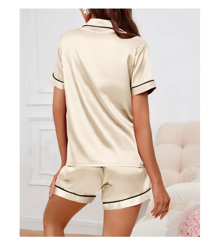 Pigiama Satin Donna - Top con Bottoni + Shorts - Set Notte Estat