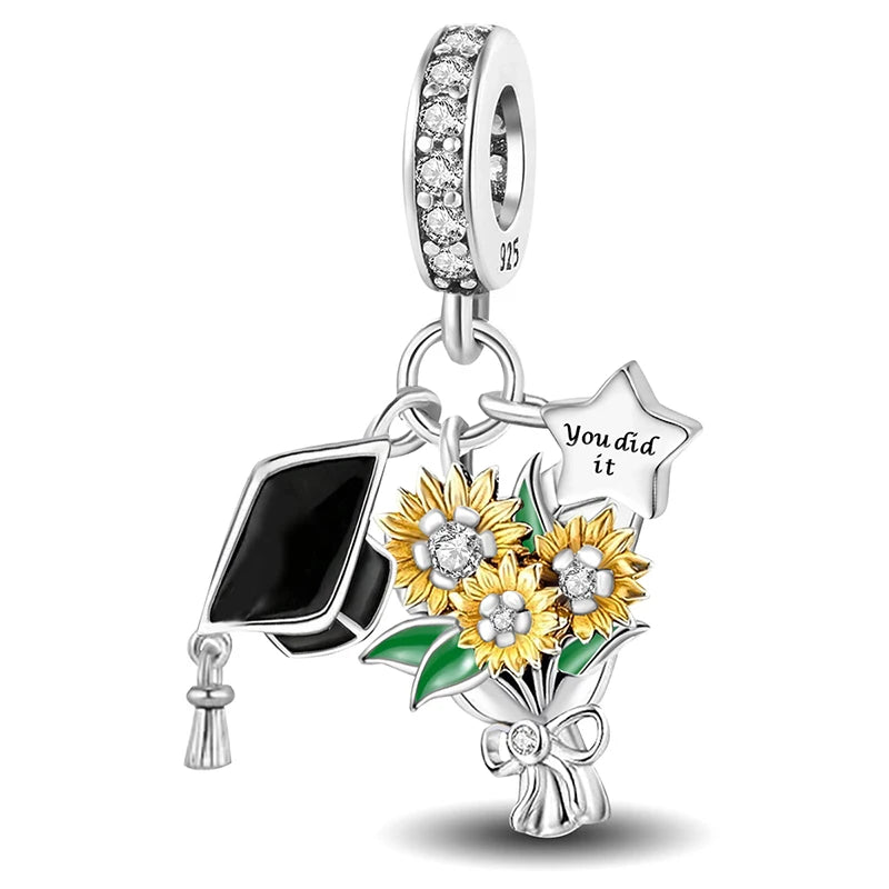 Perline Bracciale Argento 925 Sterling - Collezione Fiori Girasole e Rosa con Zirconi