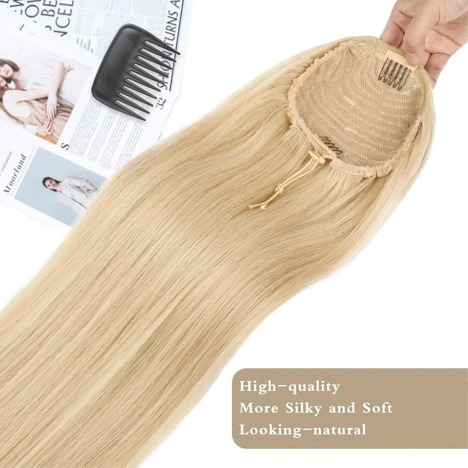 ✨ Extension Capelli 100% Umani 10-26" - Clip a Coda di Cavallo con Coulisse Bionda - 120g Naturale & Morbido! 🏆