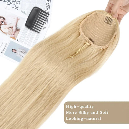 ✨ Extension Capelli 100% Umani 10-26" - Clip a Coda di Cavallo con Coulisse Bionda - 120g Naturale & Morbido! 🏆
