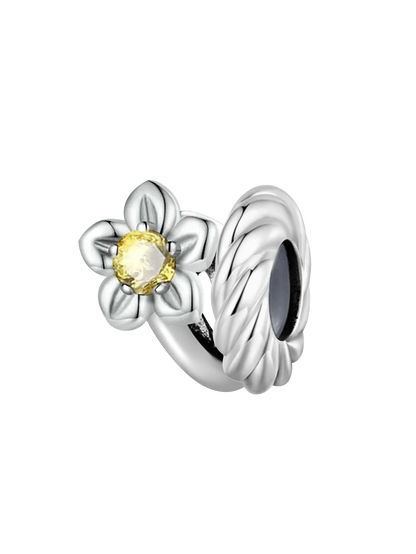 Perline Bracciale Argento 925 Sterling - Collezione Fiori Girasole e Rosa con Zirconi