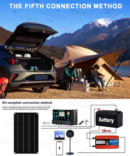 Kit Solare Completo Pannello 800W Inverter Controller + Accumulo Casa/Campeggio