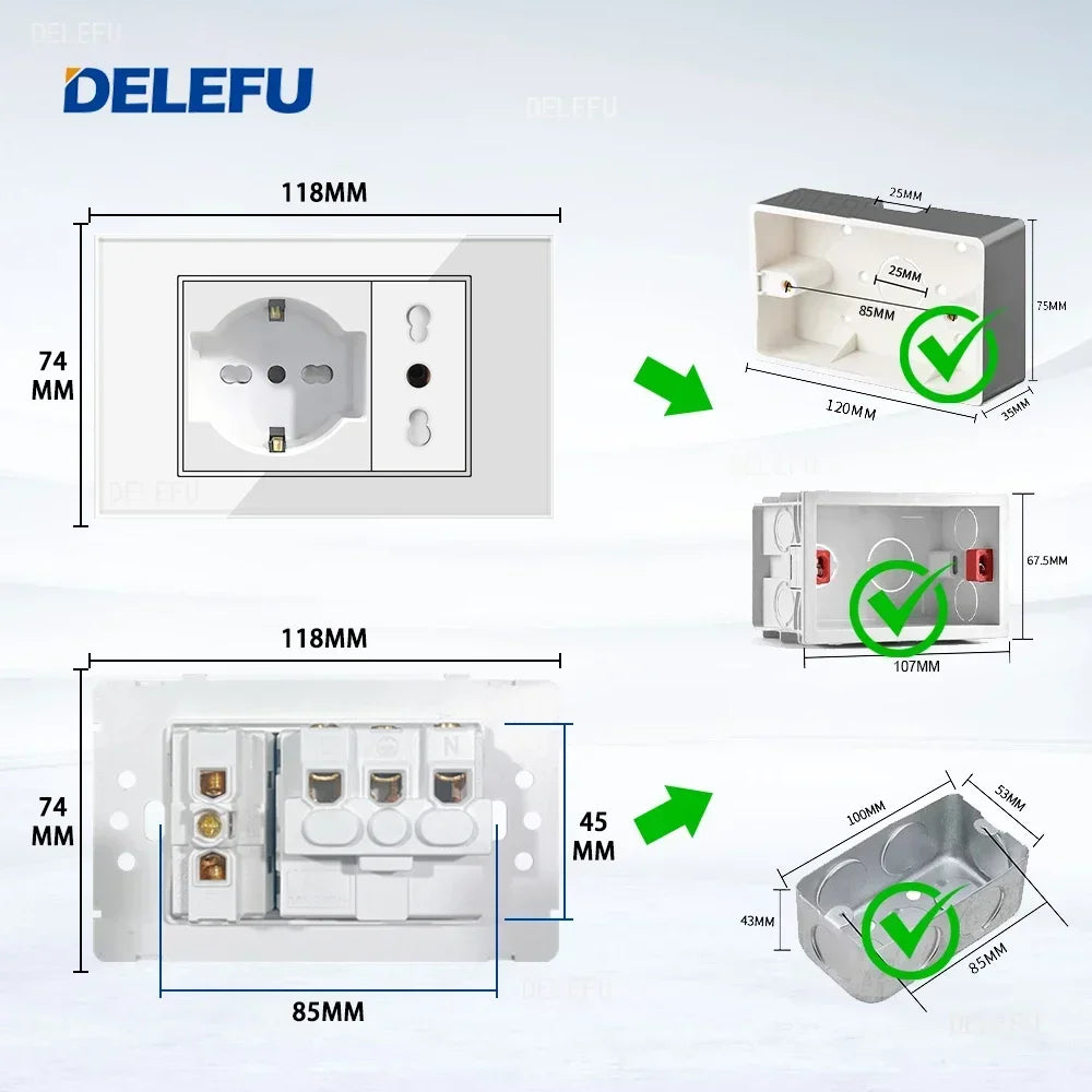 ⚡ Presa Muro Smart DELEFU - Vetro Temperato Bianco, USB Type-C, Ricarica Rapida 20W, Compatibile con Schuko Italia