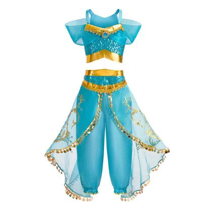 Abito Principessa per Bambine - Costume Elsa, Anna, Jasmine, Rapunzel per Feste e Carnevale