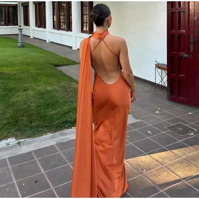 ABITO LUNGO ELEGANTE DONNA – Stile Senza Spalle con Schiena Nuda, Perfetto per l’Estate 2025!