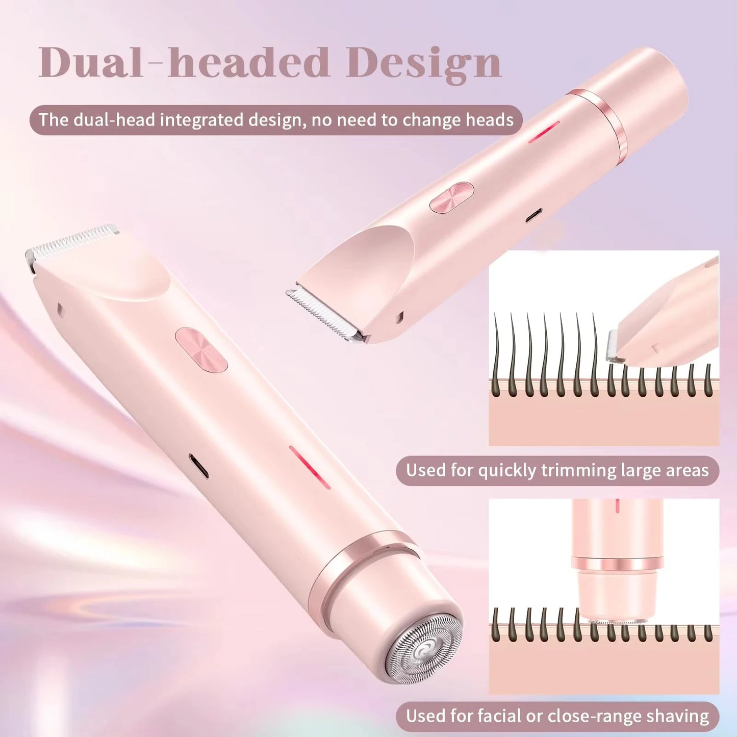 Depilatore Elettrico Femminile Ricaricabile | Doppia Testa Rotante, Design Galleggiante, Batteria 400mAh, Ricarica USB-C | per Viso, Bikini, Ascelle, Gambe