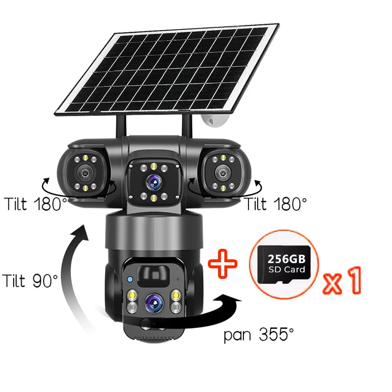 Telecamera IP WiFi Solare PTZ 15MP 3 Lenti Zoom 10X, Visione Notturna, PIR, Batteria 20000mAh Esterno Impermeabile