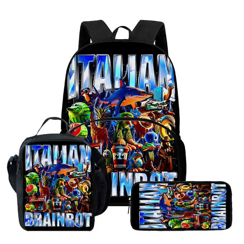 Set Zaino Scolastico 3 Pezzi - Zaino + Portapranzo + Astuccio (5-10 Anni)