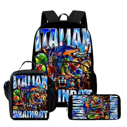 Set Zaino Scolastico 3 Pezzi - Zaino + Portapranzo + Astuccio (5-10 Anni)