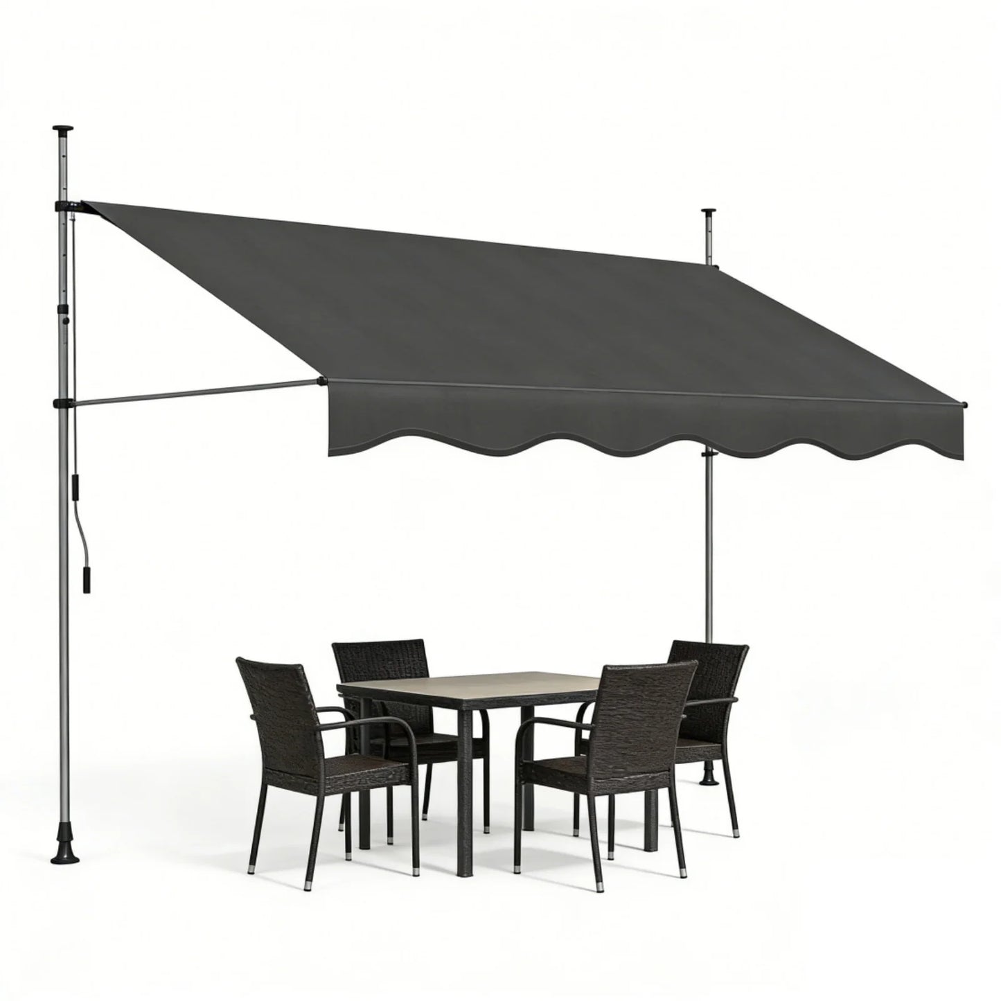 Tenda da Sole Manuale con Manovella 350x120 cm Retrattile, Altezza Regolabile 200-300cm Senza Foratura per Balcone, Giardino