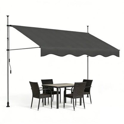 Tenda da Sole Manuale con Manovella 350x120 cm Retrattile, Altezza Regolabile 200-300cm Senza Foratura per Balcone, Giardino
