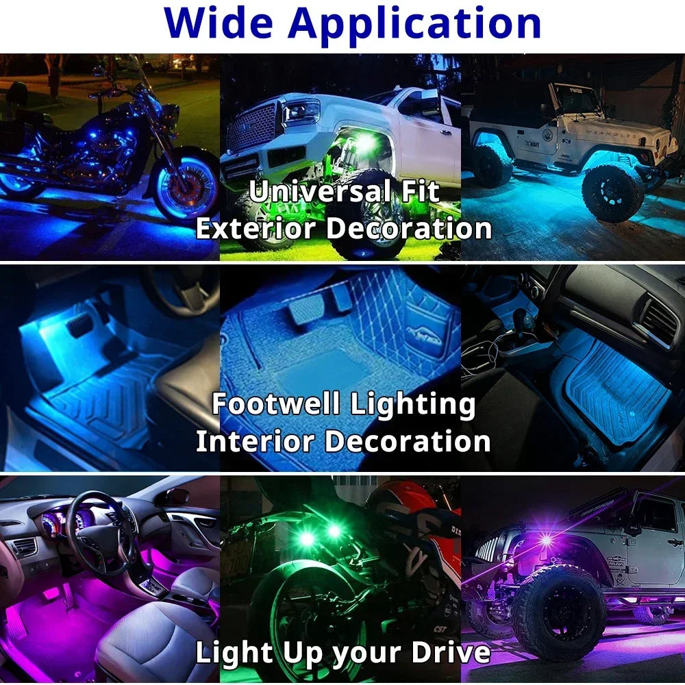 Luci Multiuso - Auto Stroboscopiche RGB Wireless | 8 Colori, 10 Modalità, Telecomando, Ricaricabili | per Esterni/Interni Veicoli