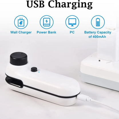 🔌 Termosigillatore Ricaricabile USB 2-in-1 – Sigilla Sottovuoto Snack, Cibi e Sacchetti di Plastica | Portatile, Compatto e Senza Cavo!