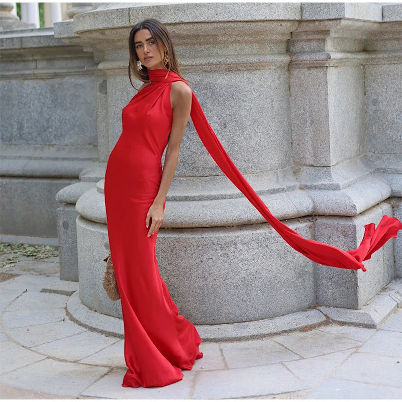 ABITO LUNGO ELEGANTE DONNA – Stile Senza Spalle con Schiena Nuda, Perfetto per l’Estate 2025!