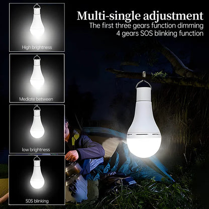 Lampadina Solare LED 7W/9W con Telecomando | Ricaricabile USB + Pannello Solare | Luce Sospensione per Esterno, Campeggio, Emergenza
