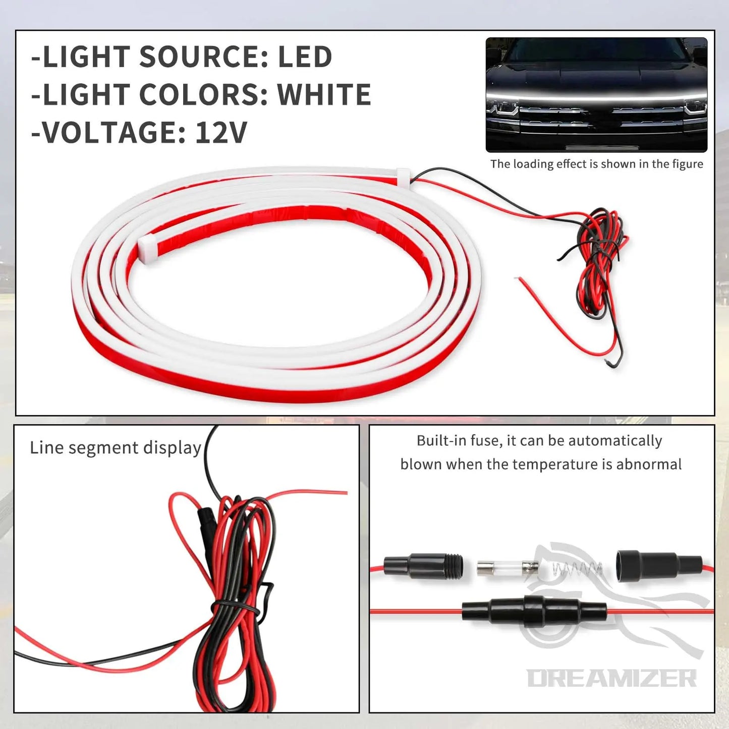 Striscia LED Cofano Auto 180/240cm | Flessibile Impermeabile, Scansione Dinamica, Luci Accensione | Tuning Automotive