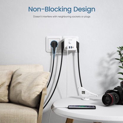 Extender Presa 7-in-1 - 3 USB + 1 Tipo C + 3 Prese EU con Interruttore