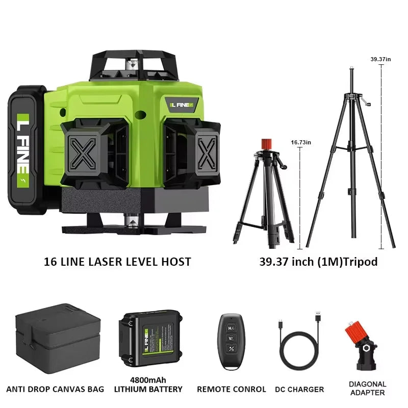 Livello Laser Professionale 16 Linee - 360° Autolivellante + Telecomando