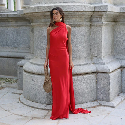 ABITO LUNGO ELEGANTE DONNA – Stile Senza Spalle con Schiena Nuda, Perfetto per l’Estate 2025!