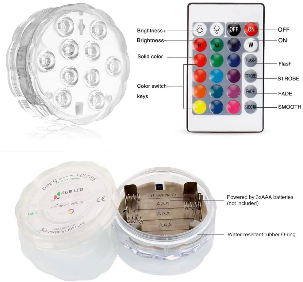 Luci LED Sommergibili a Batteria con Telecomando Subacquee per Vasca, Idromassaggio, Spa, Piscina, Fontana, Acquario