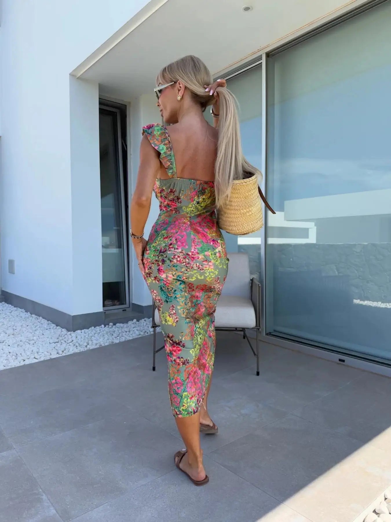 Vestito Midi Floreale Elegante - Abito Estate Donna con Spacco Laterale