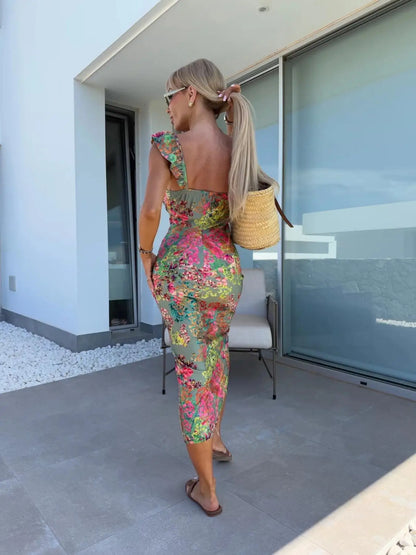 Vestito Midi Floreale Elegante - Abito Estate Donna con Spacco Laterale