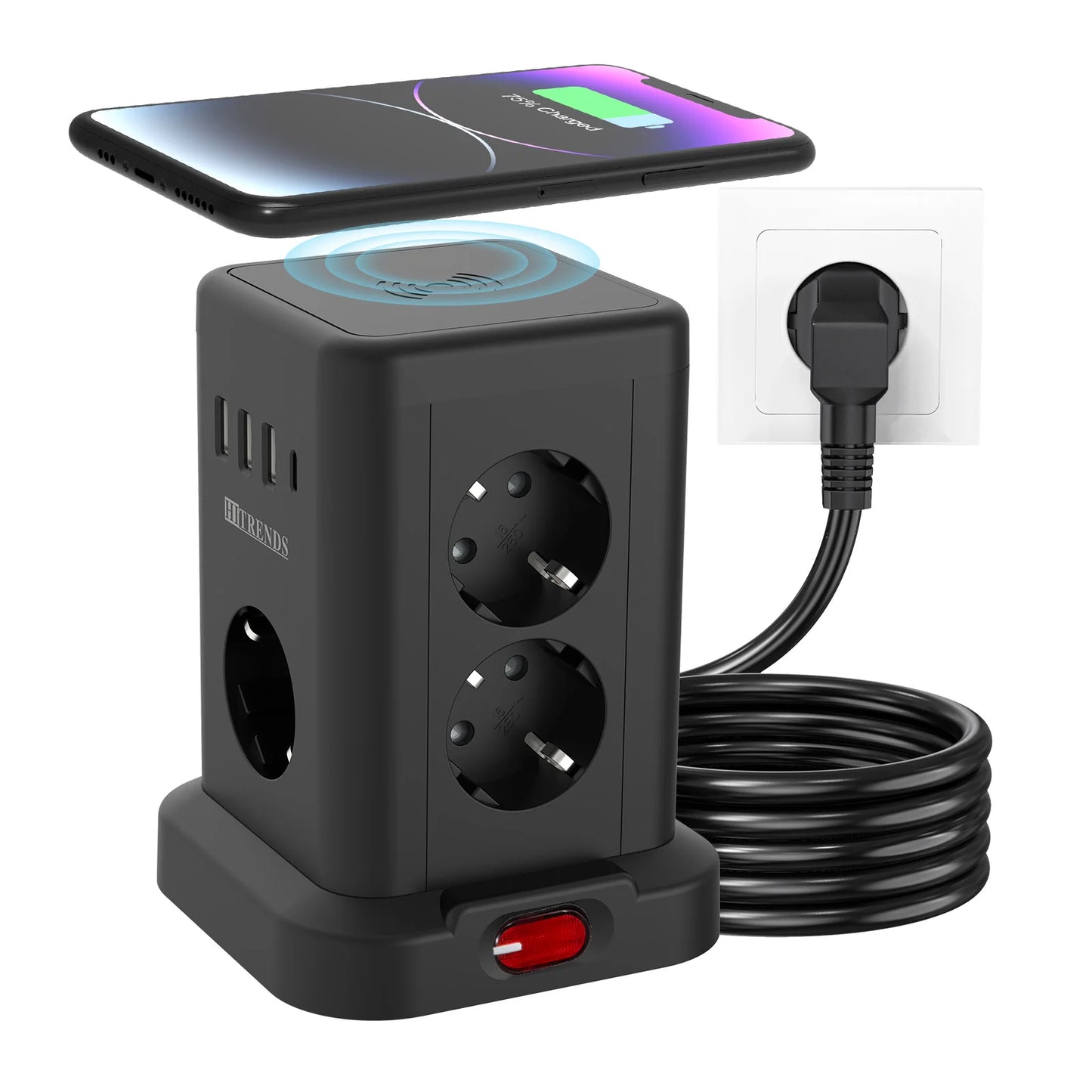 Ciabatta 11 Prese UE con Ricarica Wireless 15W, 4 USB, 2m