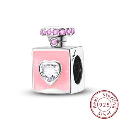 Ciondoli Argento 925 - Fiocco, Bottiglietta Profumo Rosa, Charm Femminili per Bracciali Fai-Da-TeDolci e raffinati, perfetti per creare gioielli unici. Regalo ideale per donne e ragazze!