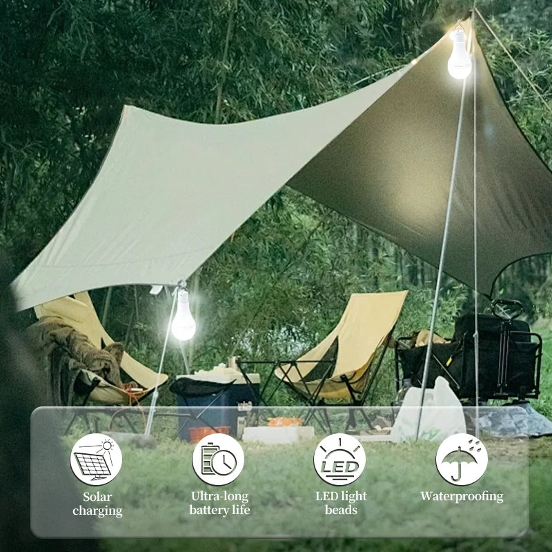 Lampadina Solare LED 7W/9W con Telecomando | Ricaricabile USB + Pannello Solare | Luce Sospensione per Esterno, Campeggio, Emergenza