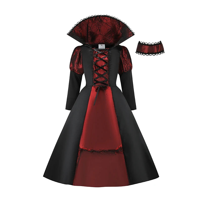 👻 Vestito Sposa Vampiro per Bambini - Maniche a Sbuffo, Stile Gotico con Fiocchi, Per Halloween e Feste!