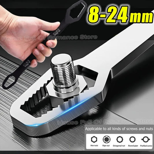 Chiave Torx Universale Autoregolante 8-24mm Doppia Testa, Acciaio Carbonio Chiave Regolabile per Fabbrica, Officina, Fai-da-te