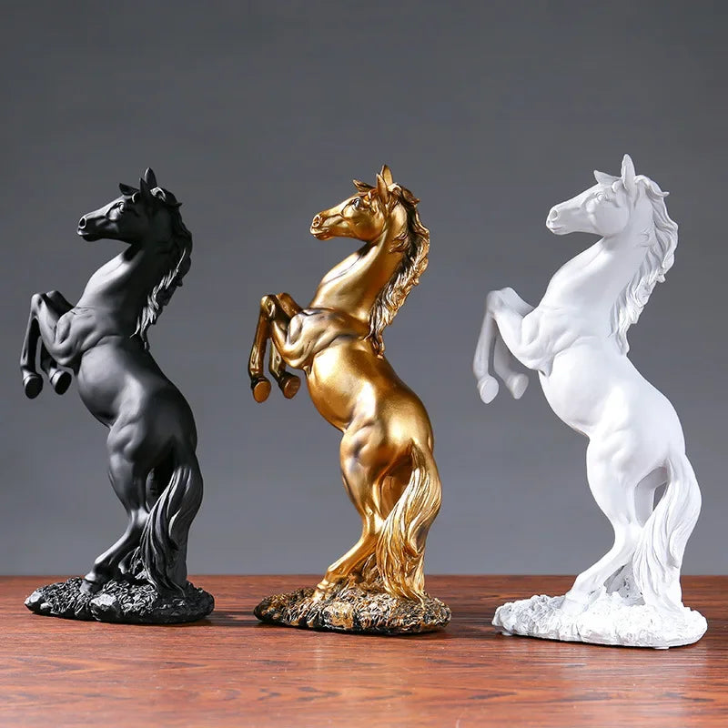 Cavallo Resina Decorativo - Bianco/Nero/Oro - Stile Nordico Moderno