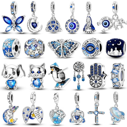 Bracciale Charm Argento 925 - Perle Blu, Gioielli Fai Da Te, Design Moderno e Minimalista Crea il tuo gioiello unico! Perle in argento sterling e charm eleganti.