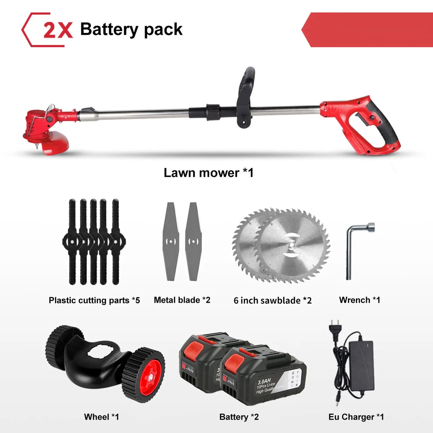 Tagliaerba Elettrico 1500W a Batteria | 12000RPM, 3 Lame Incluse | Decespugliatore per Giardino, Prato, Bordure