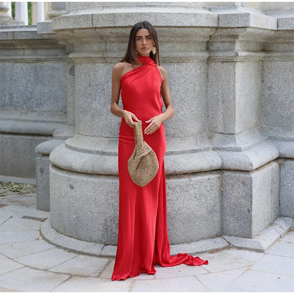 ABITO LUNGO ELEGANTE DONNA – Stile Senza Spalle con Schiena Nuda, Perfetto per l’Estate 2025!